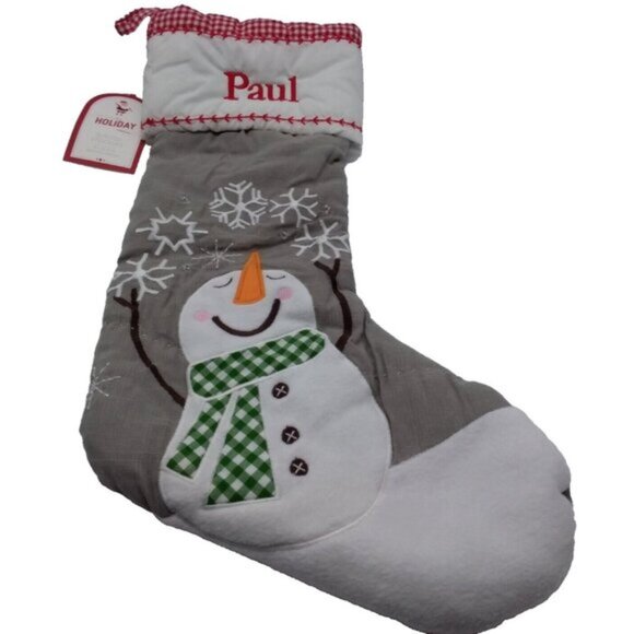 Pottery Barn Kids Paul Snowman Snowflakes Christmas Holiday Stocking Quilted - Picture 1 of 10